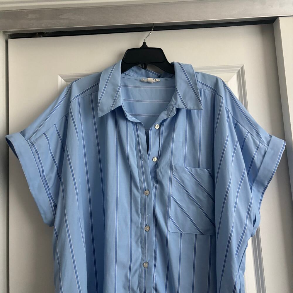 Entro Blue Striped Button Front Shirt Dress Plus Sz 1X Short Sleeve Mini Cotton - Picture 3 of 12